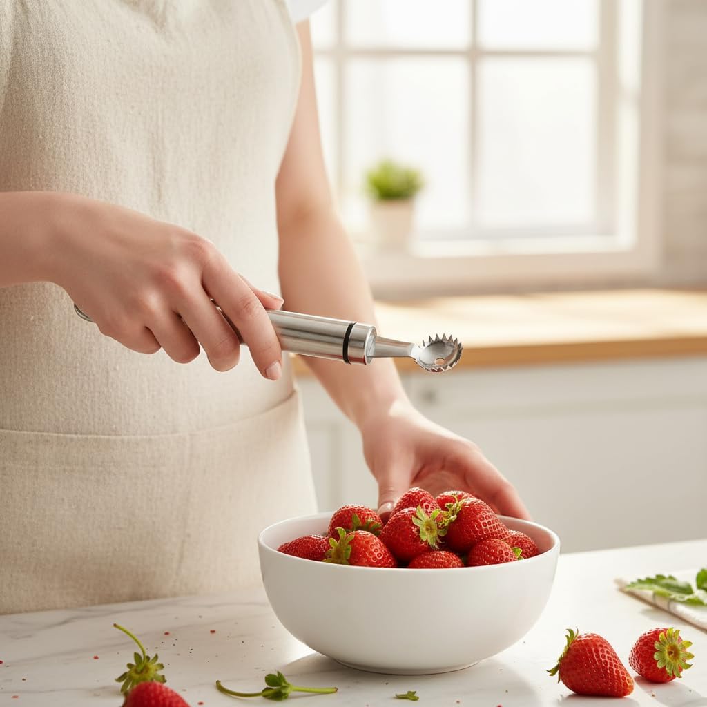 2Pcs Silver Strawberry Huller and Tomato Stem Corer Tool Multi-Function Stainless Corer and Pitter Remover for Strawberry,Tomato,Vegetable and Fruit Corers Practical Kitchen Utensils and Gadgets