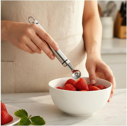 2Pcs Silver Strawberry Huller and Tomato Stem Corer Tool Multi-Function Stainless Corer and Pitter Remover for Strawberry,Tomato,Vegetable and Fruit Corers Practical Kitchen Utensils and Gadgets