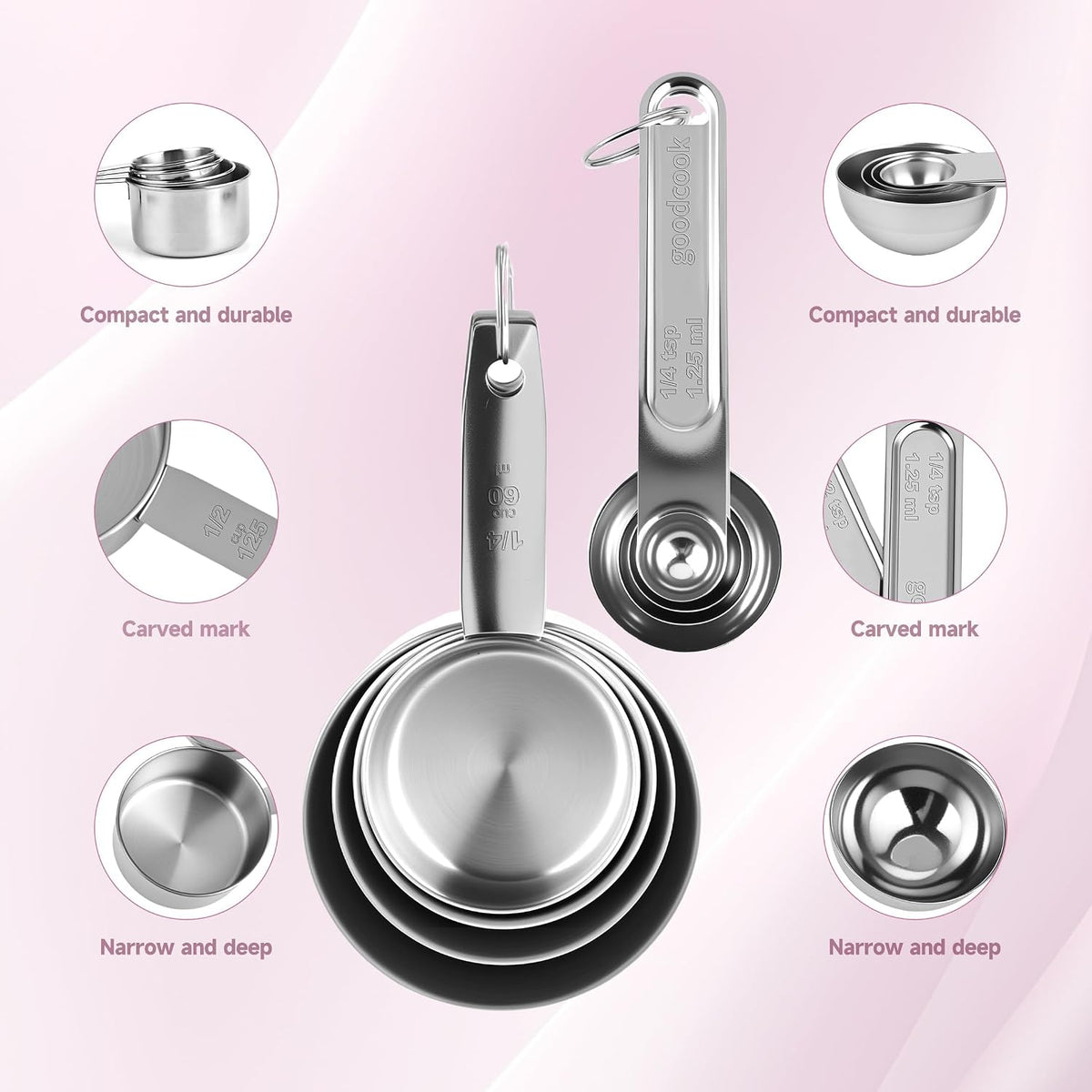 Measuring Cups and Spoons Set, 8 Piece