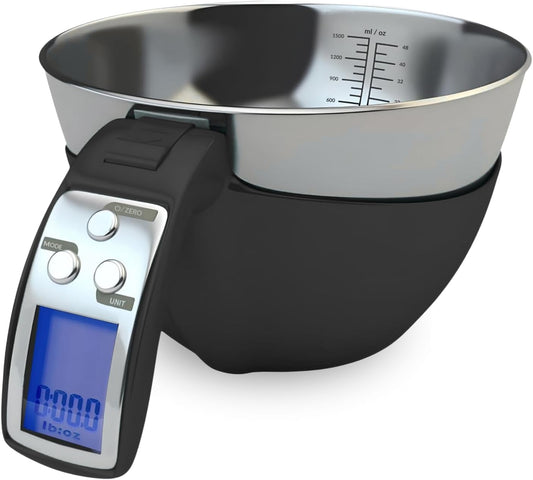 Digital Kitchen Food Scale with Bowl - 11lb, Grams & Ounces - Removable, Dishwasher-Safe Mixing Bowl - Black