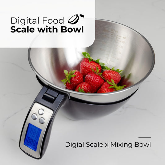 Digital Kitchen Food Scale with Bowl - 11lb, Grams & Ounces - Removable, Dishwasher-Safe Mixing Bowl - Black