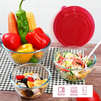 KOMUEE 4 Pack Glass Mixing Bowls Set with Lids (4.8QT, 2.9QT, 1.7QT, 0.8QT)