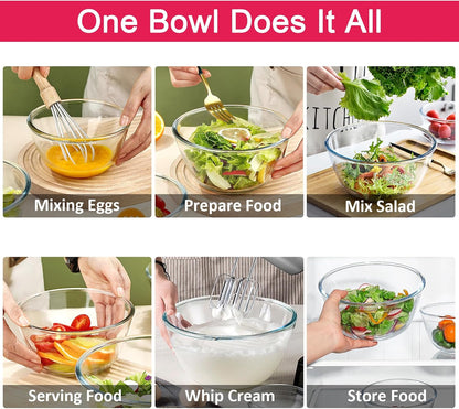 KOMUEE 4 Pack Glass Mixing Bowls Set with Lids (4.8QT, 2.9QT, 1.7QT, 0.8QT)