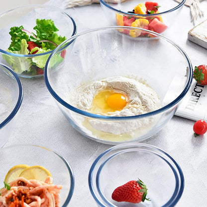 KOMUEE 4 Pack Glass Mixing Bowls Set with Lids (4.8QT, 2.9QT, 1.7QT, 0.8QT)
