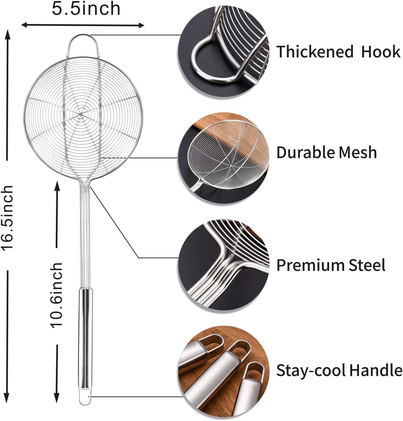Fine Mesh Strainers Skimmers Set of 4, Stainless Steel Sieve Strainer Wire Sifter Colanders with Anti-Scald Handle,Kitchen Utensil Ideal for Strain Pasta Quinoa Rice, Ideal for Gift