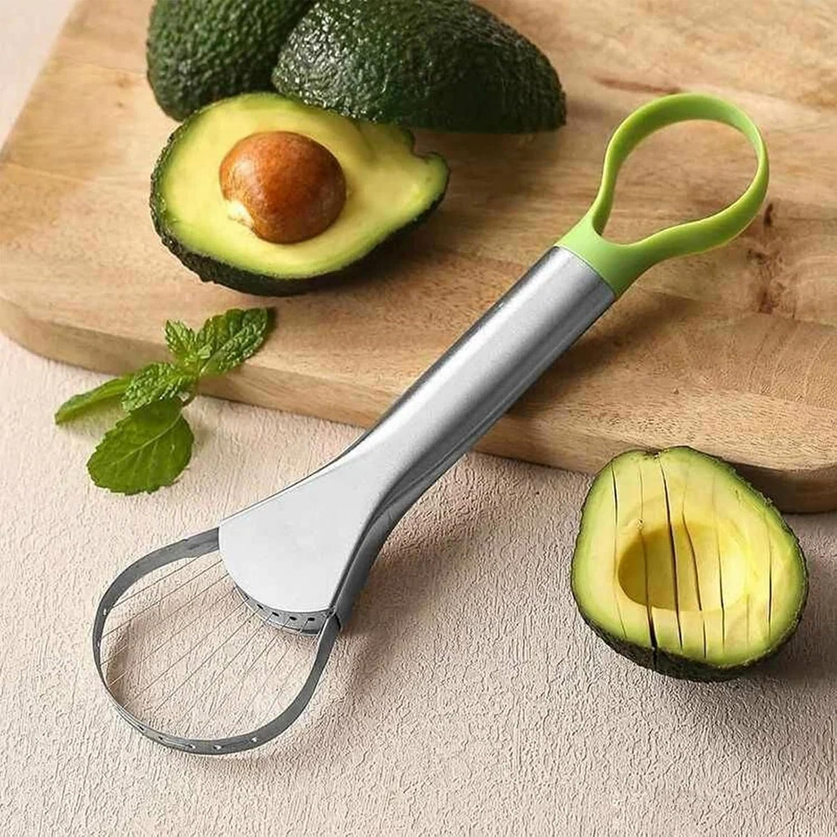 Avocado Slicer Tool,3-in-1 Stainless Steel Avocados Cutter Green