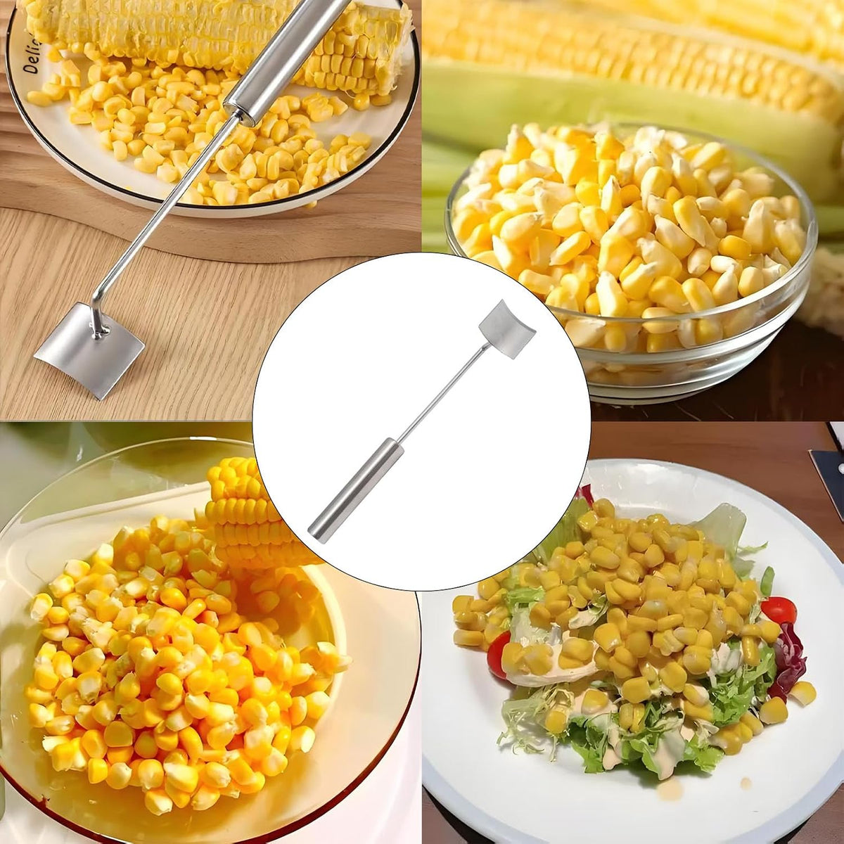 24cm/9.45inch Silver Stainless Steel Corn Cutter, Corn Stripping Tool to Cut off the Cob for Kitchen Use, Peeler Corns On the Cob Kitchen Gadgets