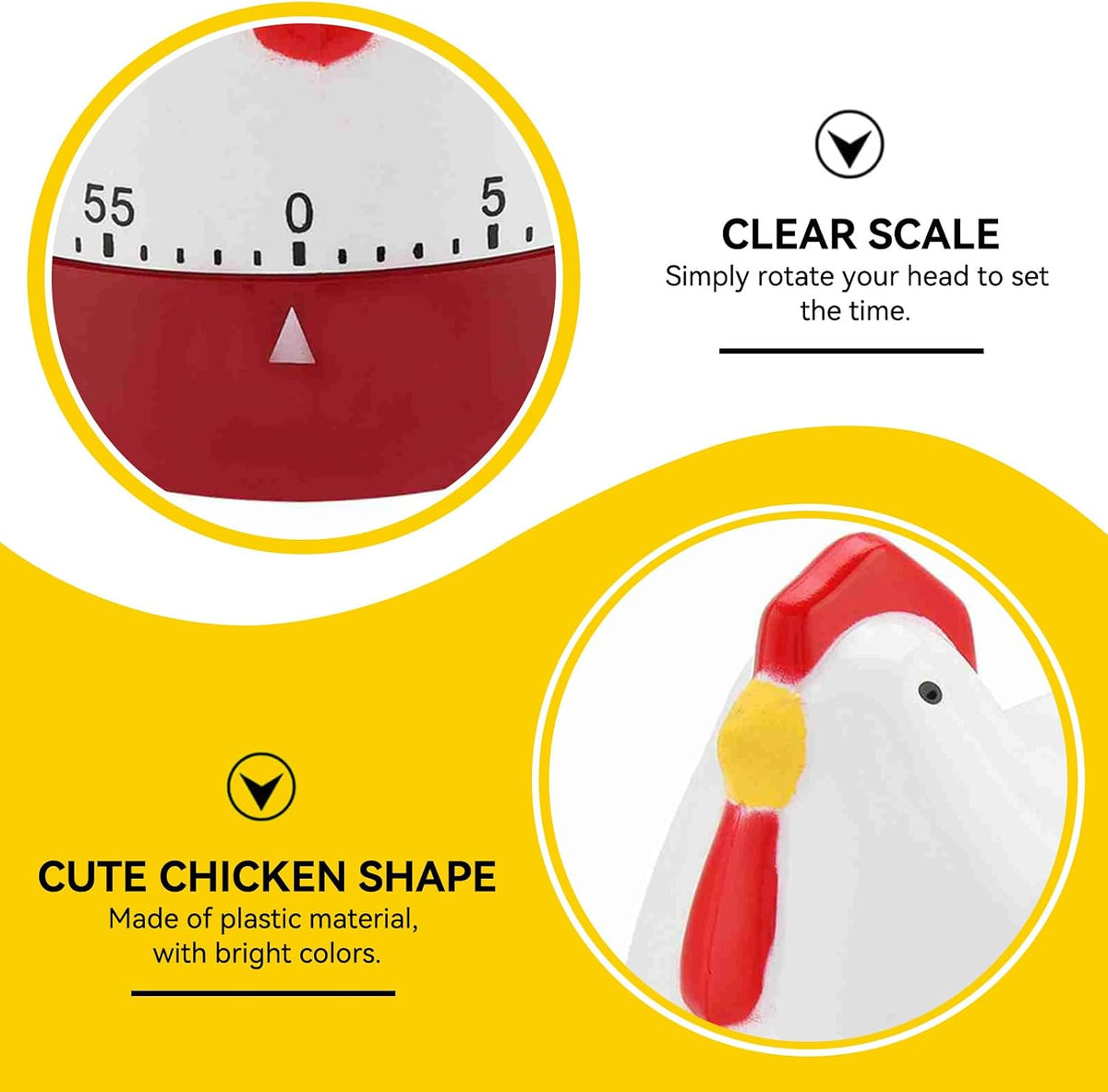 Cute Chicken Kitchen Timer, 60 Minute Wind up Timer Mechanical Chicken Egg Timer Manual Countdown Timer Rotating Time Reminder for Home Kitchen Cooking Baking, 2.5x3.2in