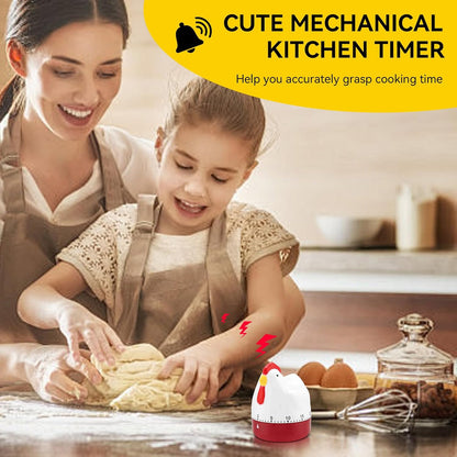 Cute Chicken Kitchen Timer, 60 Minute Wind up Timer Mechanical Chicken Egg Timer Manual Countdown Timer Rotating Time Reminder for Home Kitchen Cooking Baking, 2.5x3.2in