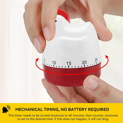 Cute Chicken Kitchen Timer, 60 Minute Wind up Timer Mechanical Chicken Egg Timer Manual Countdown Timer Rotating Time Reminder for Home Kitchen Cooking Baking, 2.5x3.2in