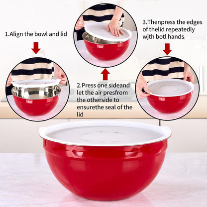 Black Mixing Bowls with Lids Set of 7, Stainless Steel Nesting Bowl with Khaki Lid for Non-slip Mixing Prepping Storing Serving, 7 Sizes-7/3.6/2.7/2.1/1.5/1/0.8 QT