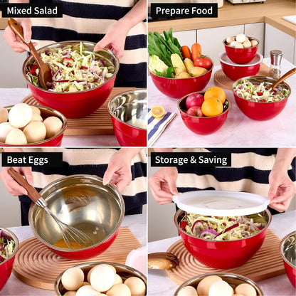 Black Mixing Bowls with Lids Set of 7, Stainless Steel Nesting Bowl with Khaki Lid for Non-slip Mixing Prepping Storing Serving, 7 Sizes-7/3.6/2.7/2.1/1.5/1/0.8 QT