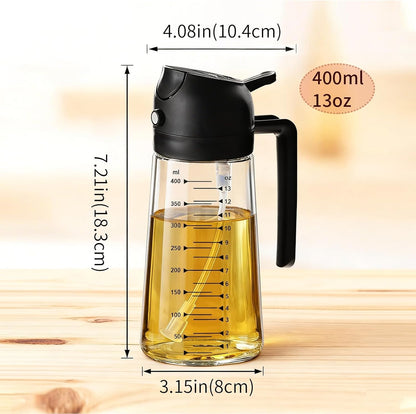 16oz/470ml Glass Olive Oil Sprayer for Cooking, 2 in 1 Olive Oil Dispenser Bottle, Food Grade Oil Mister for Kitchen Gadgets, Air Fryer Accessories, Salad & BBQ – Black