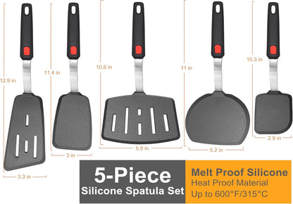 Mixed 5 Piece Silicone Spatula Set,No-Melt Handle and Blade