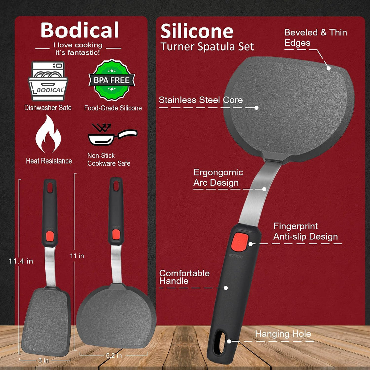 Mixed 5 Piece Silicone Spatula Set,No-Melt Handle and Blade