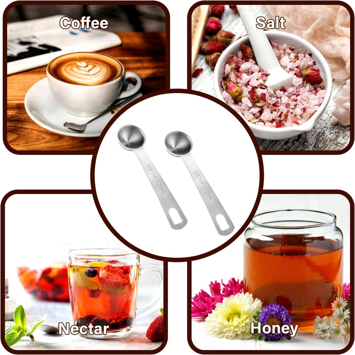 Measuring Spoons, 2 Pcs Stainless Steel Tablespoon 3.75ML / 3/4 TSP, Small Metal Teaspoons for Measuring Dry and Liquid Ingredients