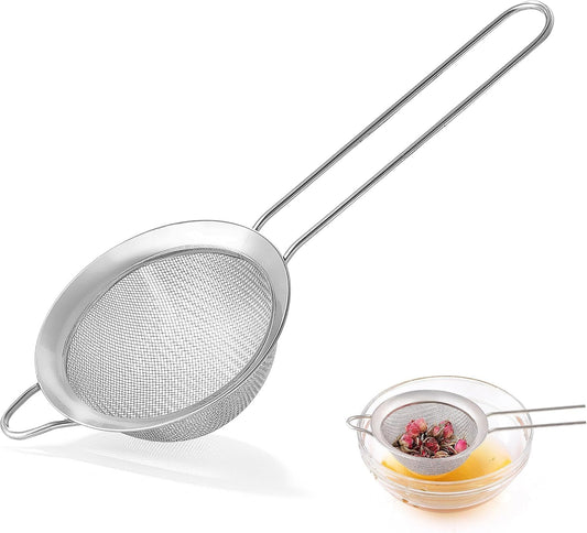 3.35 Inch Silver Fine Mesh Strainer, Stainless Steel Metal Handheld Small Mini Sieve Strainer, Kitchen Food Strainer with Handle for Cocktail, Tea, Coffee and Juice