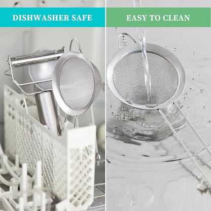 3.35 Inch Silver Fine Mesh Strainer, Stainless Steel Metal Handheld Small Mini Sieve Strainer, Kitchen Food Strainer with Handle for Cocktail, Tea, Coffee and Juice