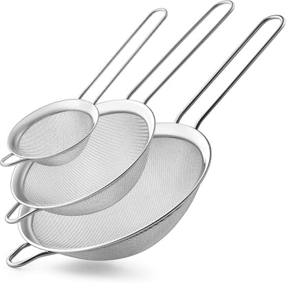 3.35 Inch Silver Fine Mesh Strainer, Stainless Steel Metal Handheld Small Mini Sieve Strainer, Kitchen Food Strainer with Handle for Cocktail, Tea, Coffee and Juice