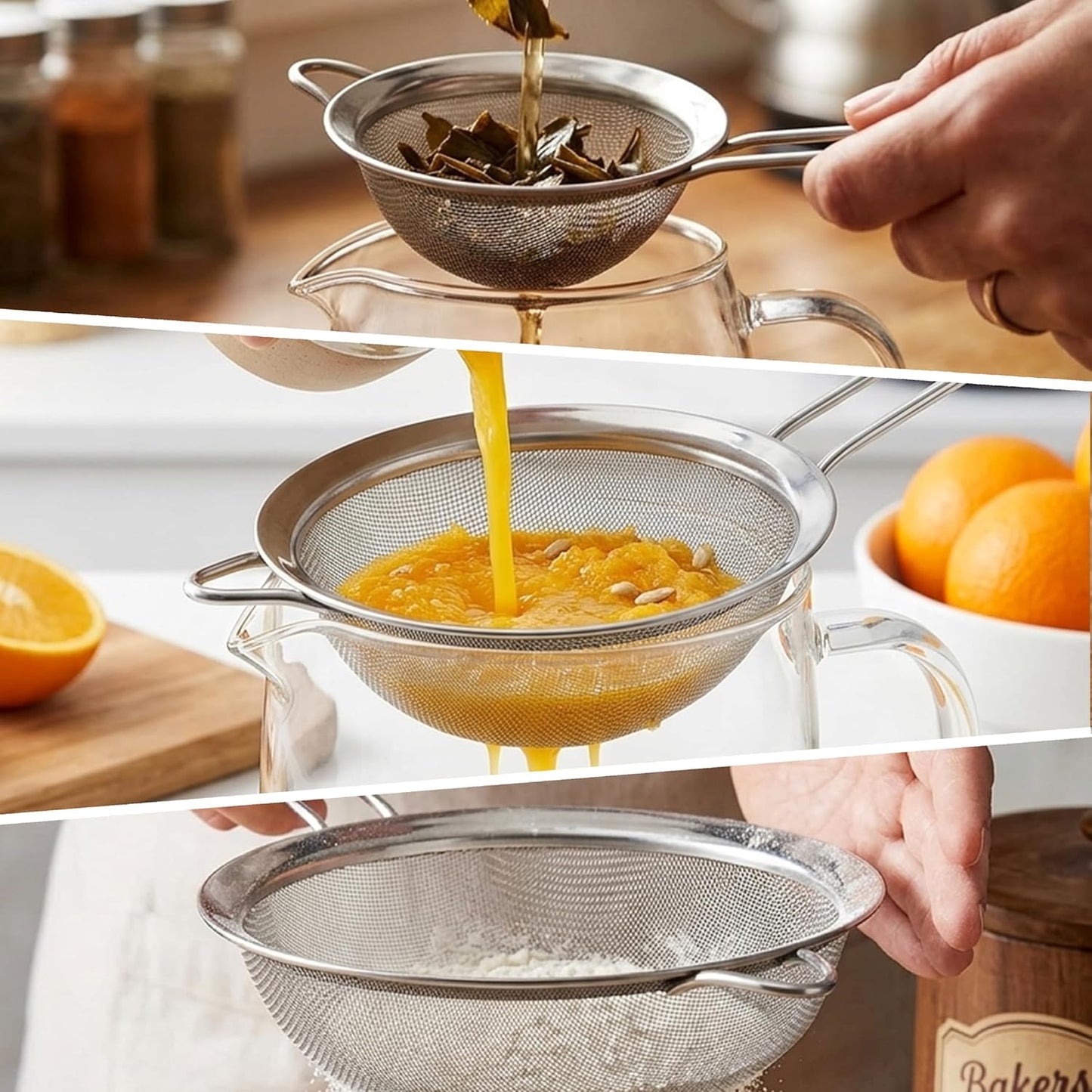 3.35 Inch Silver Fine Mesh Strainer, Stainless Steel Metal Handheld Small Mini Sieve Strainer, Kitchen Food Strainer with Handle for Cocktail, Tea, Coffee and Juice