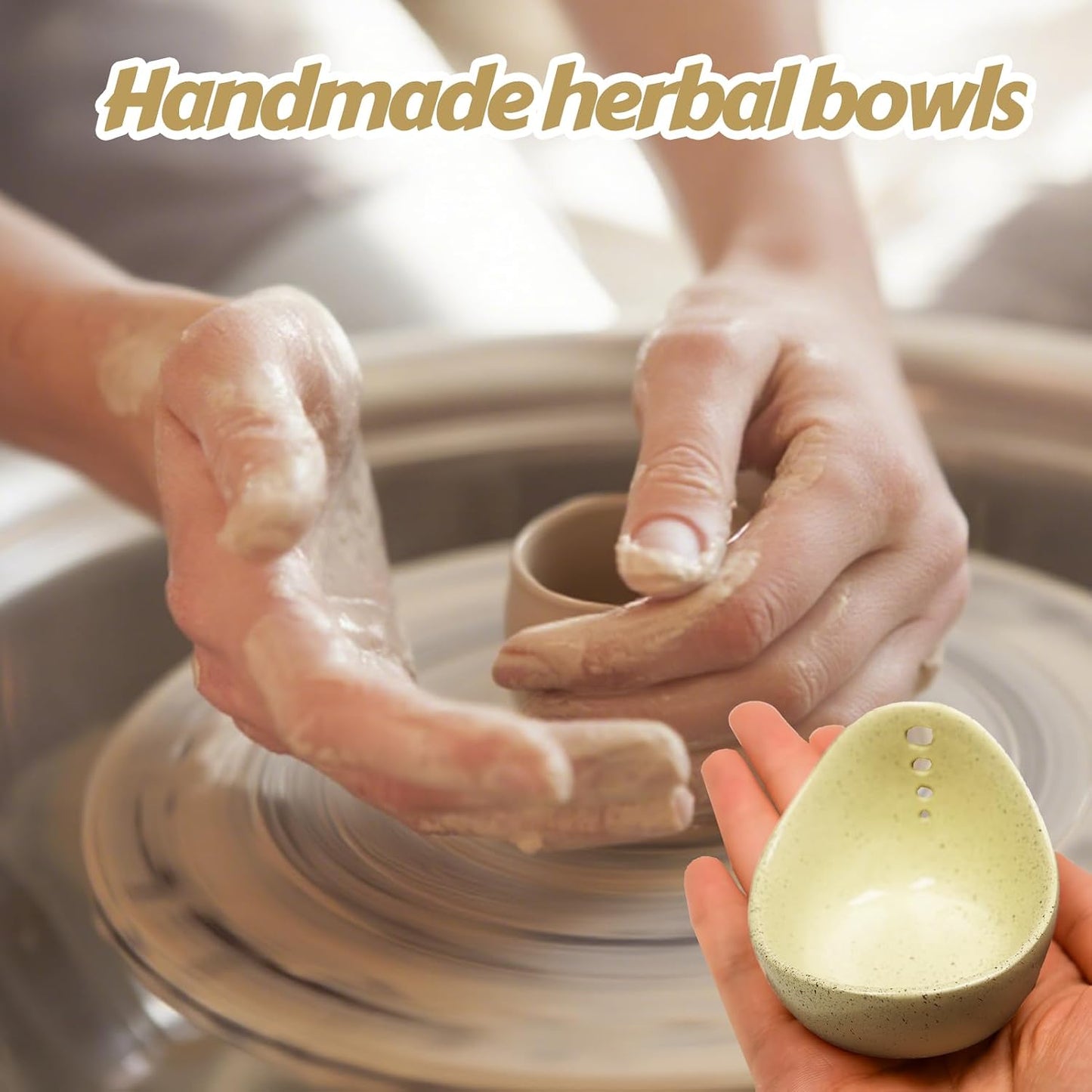 Earthenware Herb Stripping Bowl 2Pack, Pottery Herb Stripper Bowl Handmade, New Earthenware Kitchen Tools Supplies, Multiple Size Holes for Stripping Herbs, Rosemary, Thyme(3.94"x3.35"x2.28")