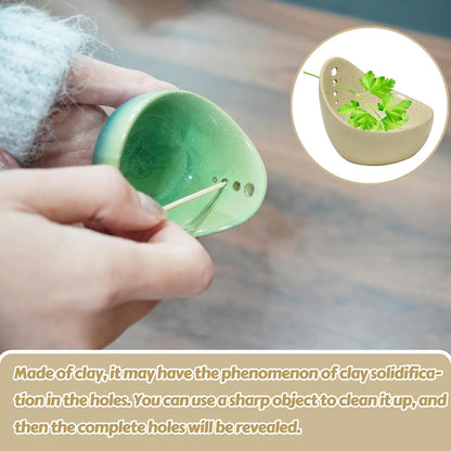Earthenware Herb Stripping Bowl 2Pack, Pottery Herb Stripper Bowl Handmade, New Earthenware Kitchen Tools Supplies, Multiple Size Holes for Stripping Herbs, Rosemary, Thyme(3.94"x3.35"x2.28")