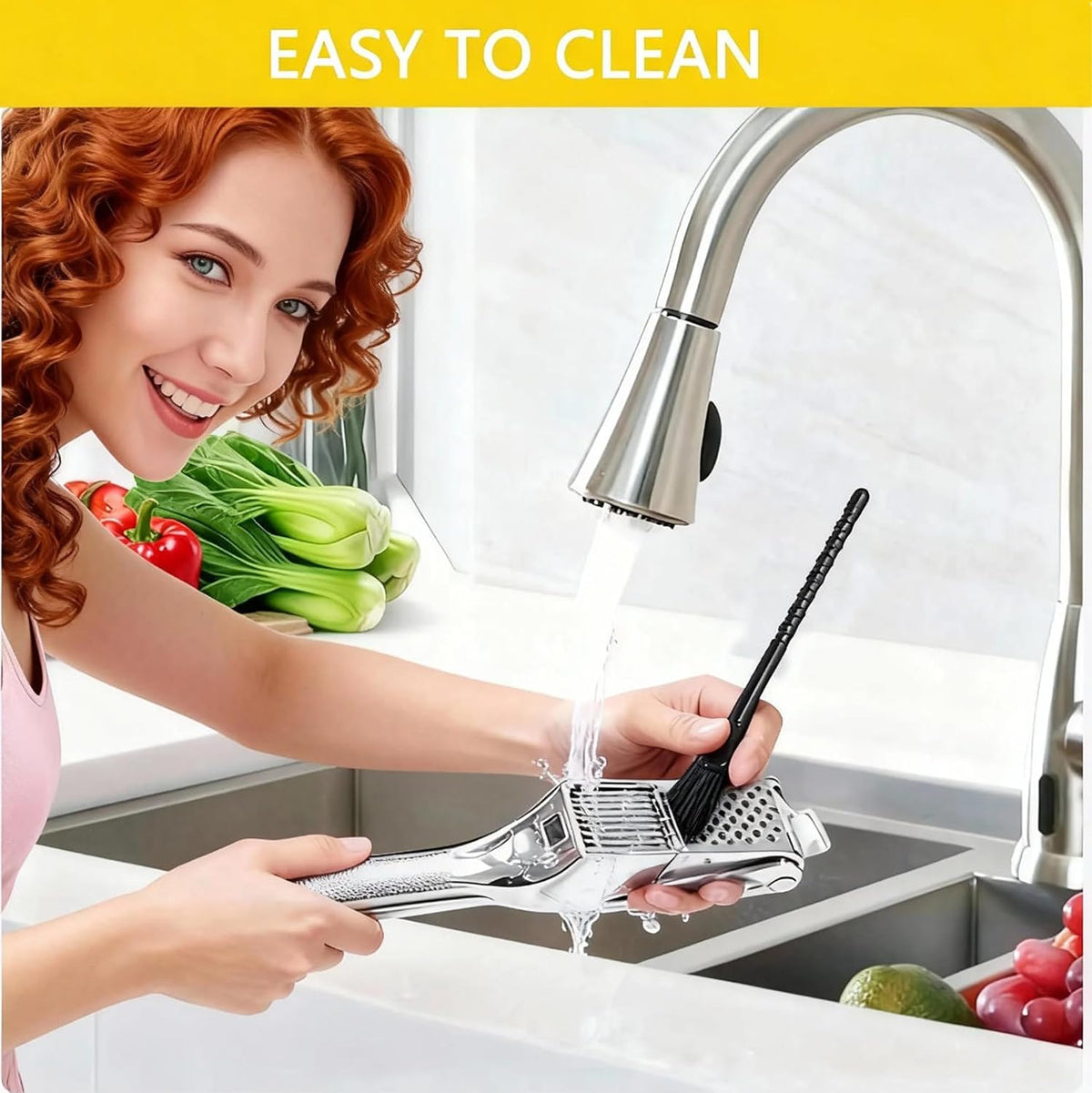 Garlic Press and Slicer 2 in 1, Rust Proof & Dishwasher Safe Professional Garlic Mincer Tool, Effortlessly Crush and Mince Garlic with this Ergonomic Handle-Garlic Slicer & Brush (Silver)