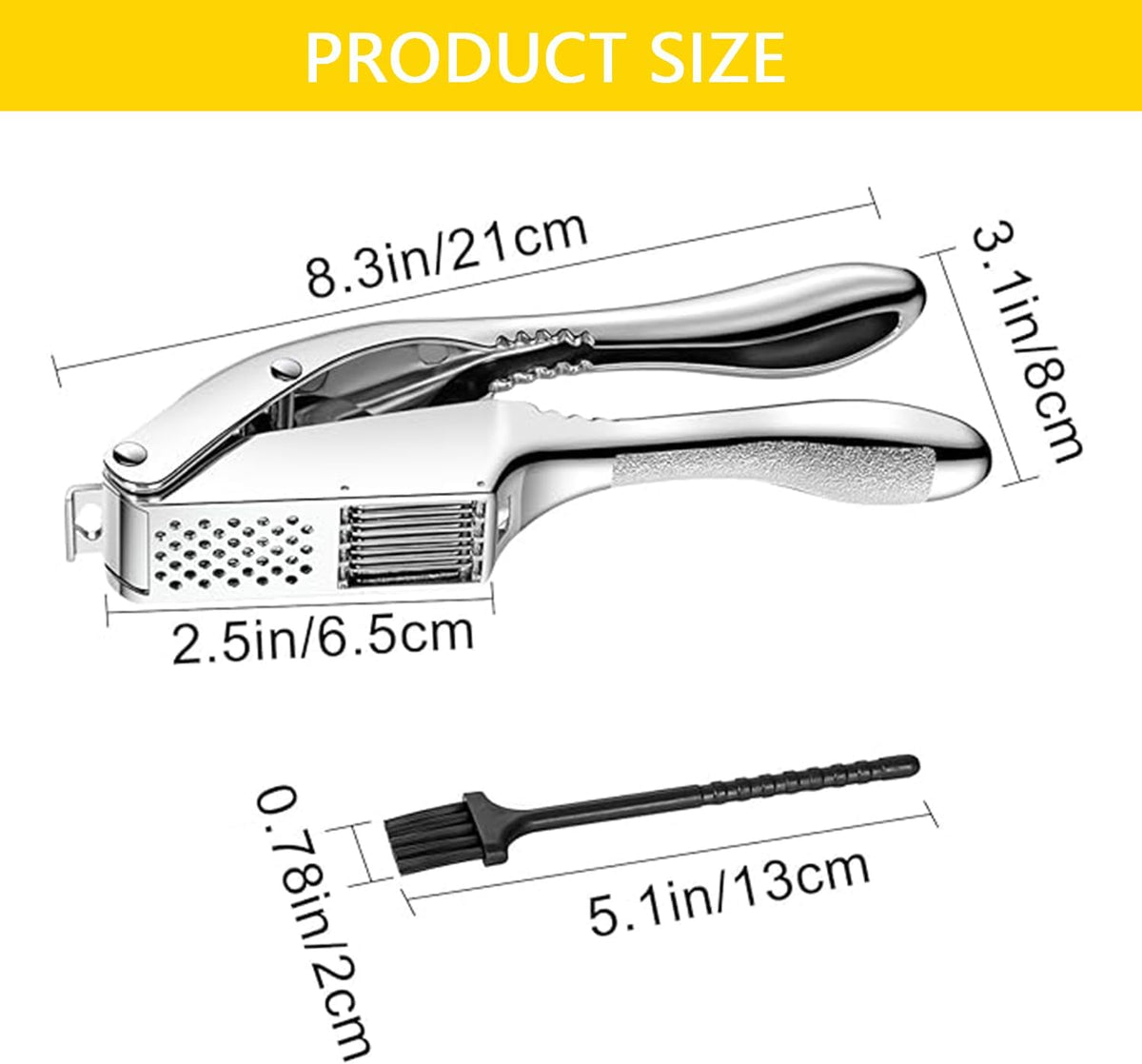 Garlic Press and Slicer 2 in 1, Rust Proof & Dishwasher Safe Professional Garlic Mincer Tool, Effortlessly Crush and Mince Garlic with this Ergonomic Handle-Garlic Slicer & Brush (Silver)