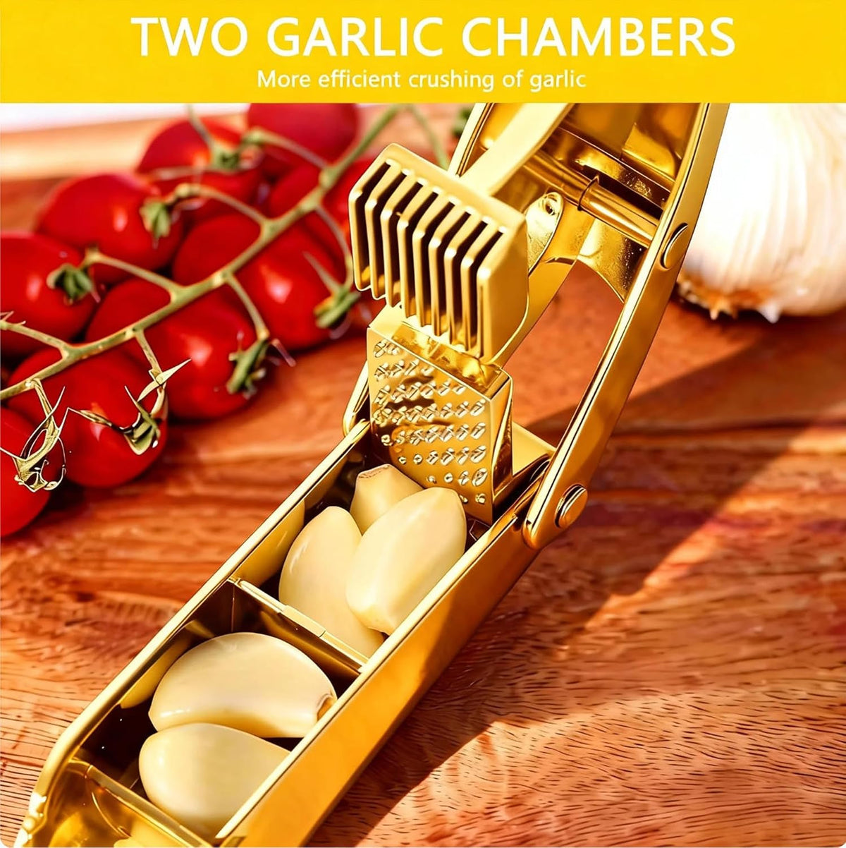 Garlic Press and Slicer 2 in 1, Rust Proof & Dishwasher Safe Professional Garlic Mincer Tool, Effortlessly Crush and Mince Garlic with this Ergonomic Handle-Garlic Slicer & Brush (Silver)