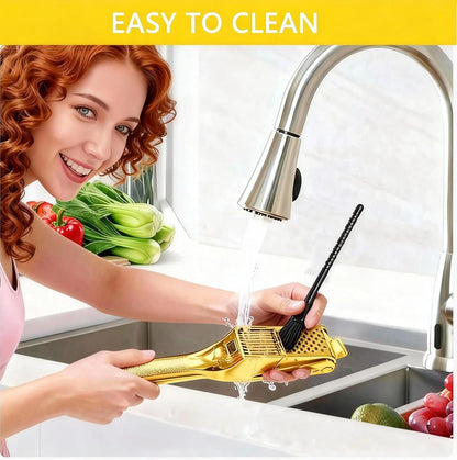 Garlic Press and Slicer 2 in 1, Rust Proof & Dishwasher Safe Professional Garlic Mincer Tool, Effortlessly Crush and Mince Garlic with this Ergonomic Handle-Garlic Slicer & Brush (Silver)