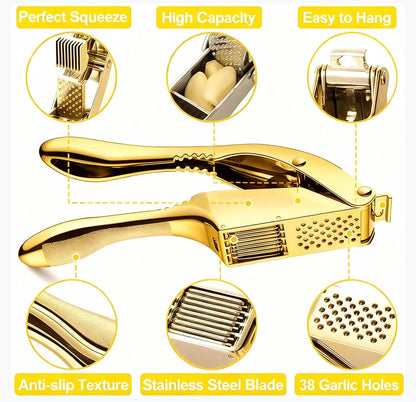 Garlic Press and Slicer 2 in 1, Rust Proof & Dishwasher Safe Professional Garlic Mincer Tool, Effortlessly Crush and Mince Garlic with this Ergonomic Handle-Garlic Slicer & Brush (Silver)