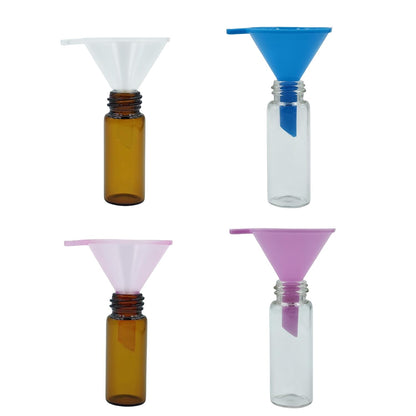 Mini Funnels 8-Pack with Spoon | Small Funnel Set for Filling Tiny Bottles, Essential Oils, Powder, Spices, Glitter | Food-Grade Plastic, Multicolor (Pink, Blue, Clear) for Crafts & Perfume