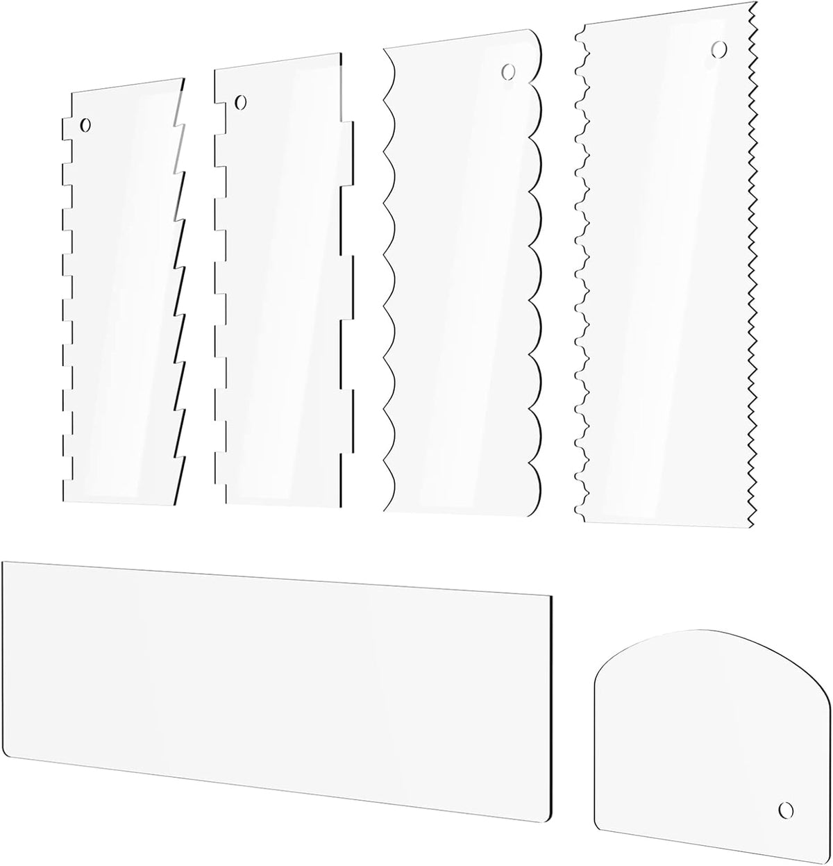 Cake Scraper 6 Pieces Clear Acrylic Icing Smoother Decorating Comb Scrapers Set, Pastry Cutter for Mousse Butter Cream Decoration, 11 Patterns Different Stripes for Cakes Edges, Kitchen Baking Tool