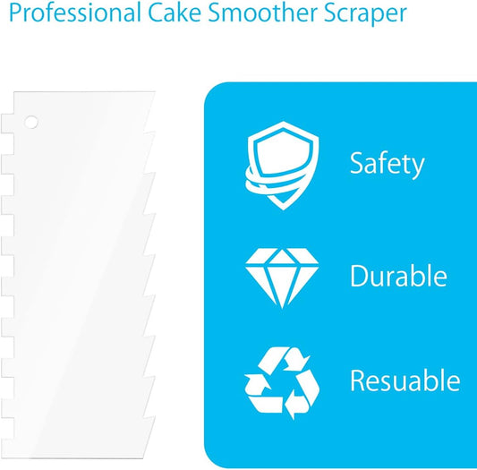 Cake Scraper 6 Pieces Clear Acrylic Icing Smoother Decorating Comb Scrapers Set, Pastry Cutter for Mousse Butter Cream Decoration, 11 Patterns Different Stripes for Cakes Edges, Kitchen Baking Tool