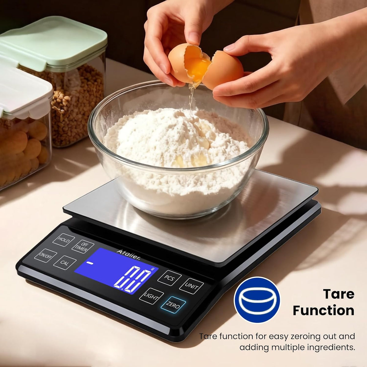 Rechargeable Digital Kitchen Scale, 0.1g Resolution Max 5kg 11Ibs