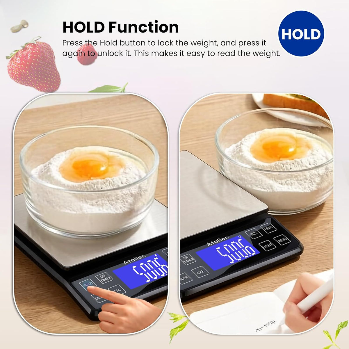 Rechargeable Digital Kitchen Scale, 0.1g Resolution Max 5kg 11Ibs