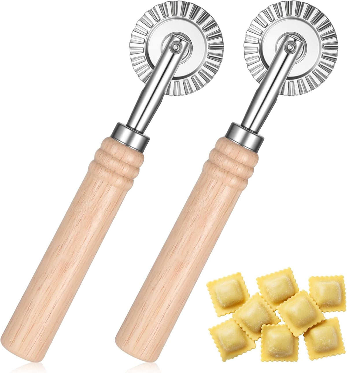 2Pcs Pastry Cutter, Ravioli Cutter, Fluted Pastry Cutters Wheel Stainless Steel Pizza Cutters Wheel, Dough Cutting for Home Making Pasta Pizza Ravioli Cookie Tools