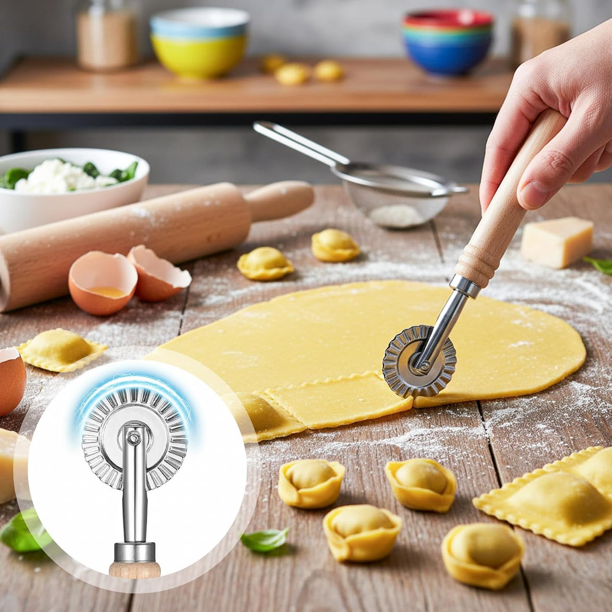 2Pcs Pastry Cutter, Ravioli Cutter, Fluted Pastry Cutters Wheel Stainless Steel Pizza Cutters Wheel, Dough Cutting for Home Making Pasta Pizza Ravioli Cookie Tools