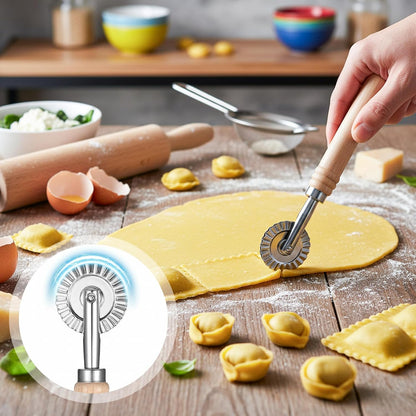 2Pcs Pastry Cutter, Ravioli Cutter, Fluted Pastry Cutters Wheel Stainless Steel Pizza Cutters Wheel, Dough Cutting for Home Making Pasta Pizza Ravioli Cookie Tools