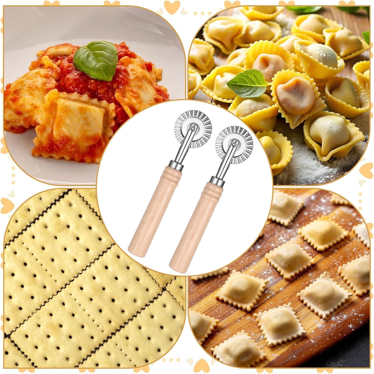 2Pcs Pastry Cutter, Ravioli Cutter, Fluted Pastry Cutters Wheel Stainless Steel Pizza Cutters Wheel, Dough Cutting for Home Making Pasta Pizza Ravioli Cookie Tools