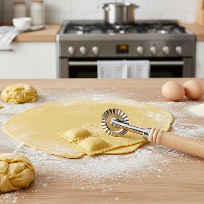 2Pcs Pastry Cutter, Ravioli Cutter, Fluted Pastry Cutters Wheel Stainless Steel Pizza Cutters Wheel, Dough Cutting for Home Making Pasta Pizza Ravioli Cookie Tools