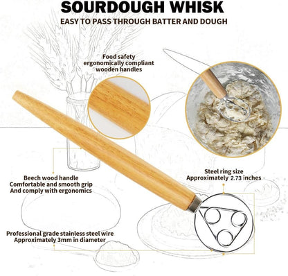 Bread Making Tool Set,Dough Scraper and Bread Scoring Tool for Making Beautiful Bread Tools-Dough Whisk,Dough Scrapers, Bread Lame with 10 Blades Included Replacement (Red)