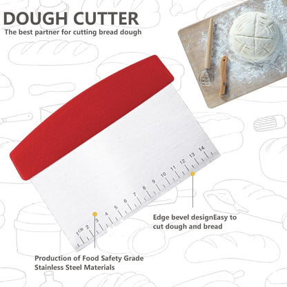 Bread Making Tool Set,Dough Scraper and Bread Scoring Tool for Making Beautiful Bread Tools-Dough Whisk,Dough Scrapers, Bread Lame with 10 Blades Included Replacement (Red)