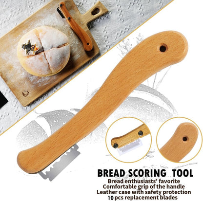Bread Making Tool Set,Dough Scraper and Bread Scoring Tool for Making Beautiful Bread Tools-Dough Whisk,Dough Scrapers, Bread Lame with 10 Blades Included Replacement (Red)