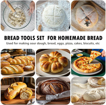 Bread Making Tool Set,Dough Scraper and Bread Scoring Tool for Making Beautiful Bread Tools-Dough Whisk,Dough Scrapers, Bread Lame with 10 Blades Included Replacement (Red)