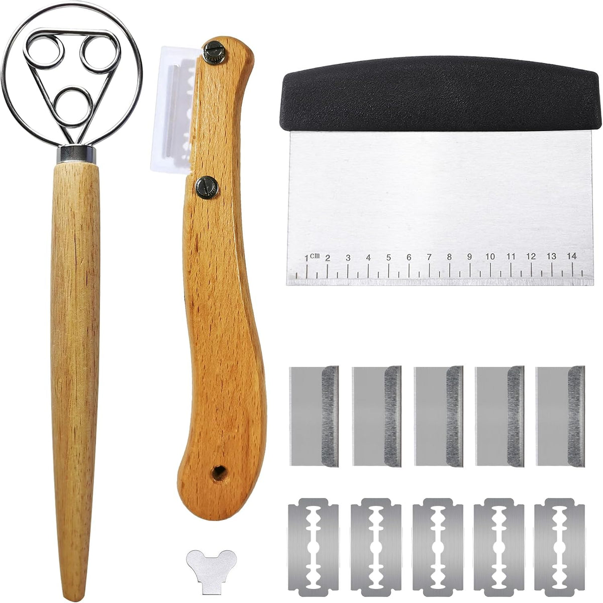 Bread Making Tool Set,Dough Scraper and Bread Scoring Tool for Making Beautiful Bread Tools-Dough Whisk,Dough Scrapers, Bread Lame with 10 Blades Included Replacement (Red)