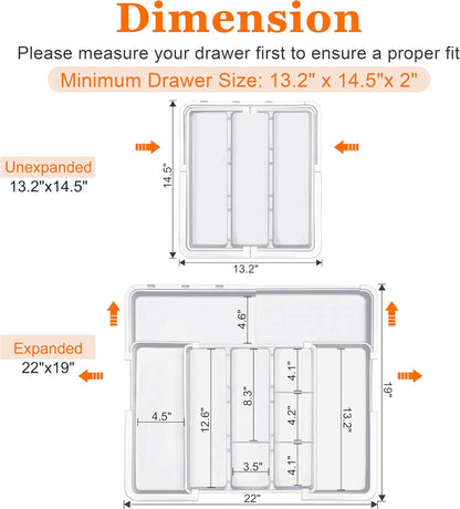 Large Utensil Drawer Organizer Expandable Silverware Organizer for Kitchen Drawer Adjustable Cooking Utensil Holder Cutlery Flatware Tray Spatula Tools Gadgets Storage Dividers Plastic Black