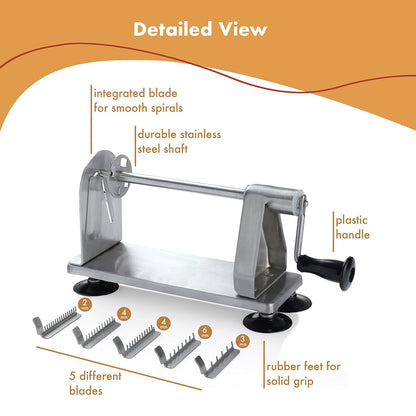 Stainless Steel Vegetable Spiralizer - 5 Blade Zucchini Noodle Maker - Industrial Quality Vegetable Slicer for Veggies, Salad Chopper, Potato Cutter, Zoodle Maker, 9 x 3.5 x 4.8 Inches