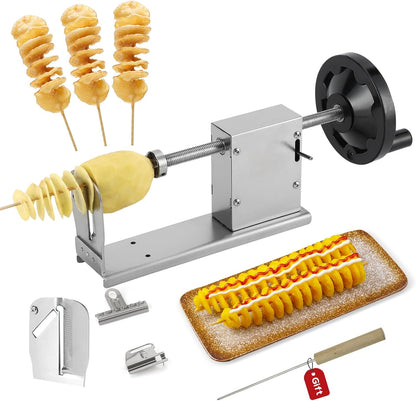 3 in 1 Manual Tornado Potato Slicer Spiral Potato Cutter Twisted Potato Slicer Spiral Twister Cutter Thicker Stainless Steel Vegetables Cutting Machine