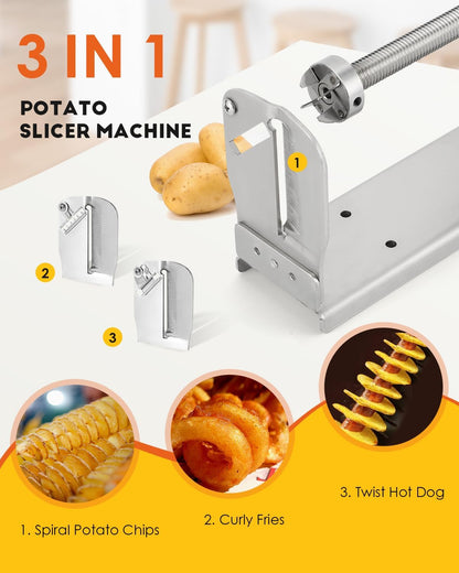 3 in 1 Manual Tornado Potato Slicer Spiral Potato Cutter Twisted Potato Slicer Spiral Twister Cutter Thicker Stainless Steel Vegetables Cutting Machine